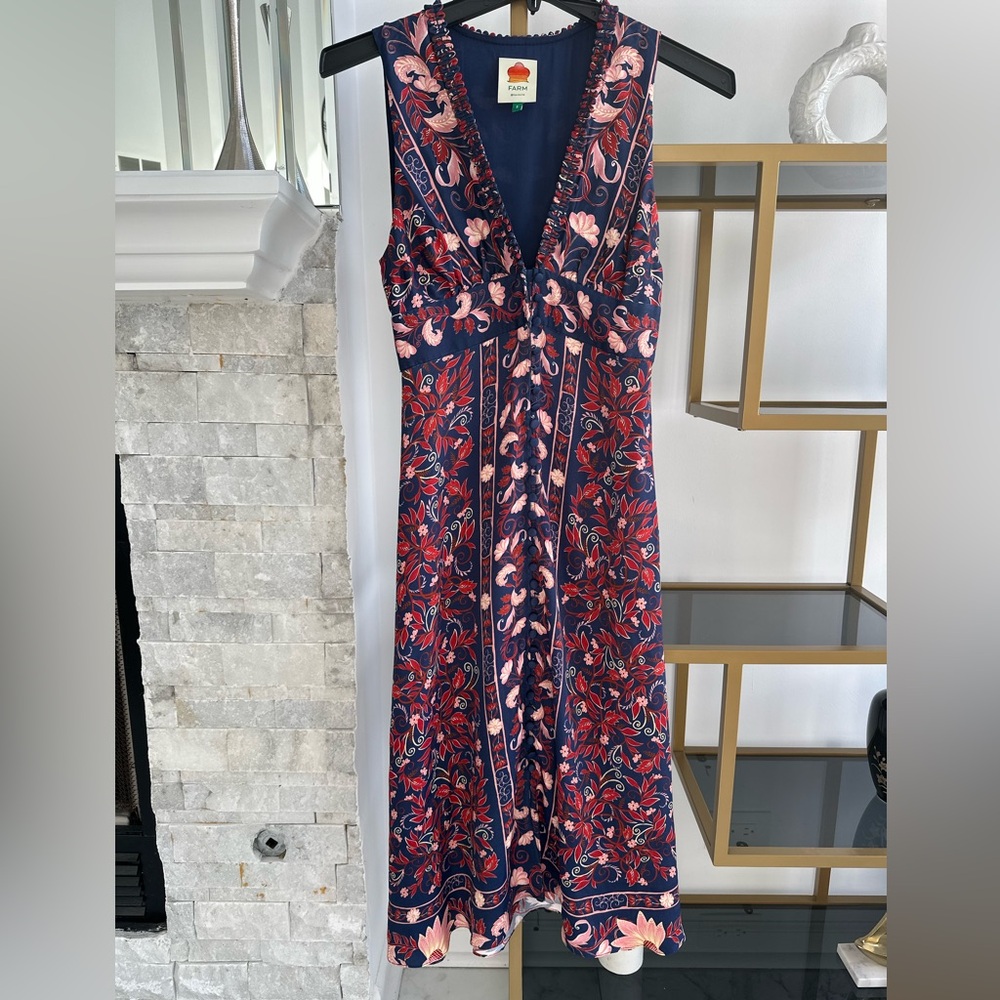 New FARM Rio Boho Navy, Red and Pink Floral Dress - Picture 2 of 8